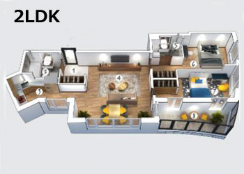 モンゴル不動産「Mandala Garden」2ベッドルーム間取り