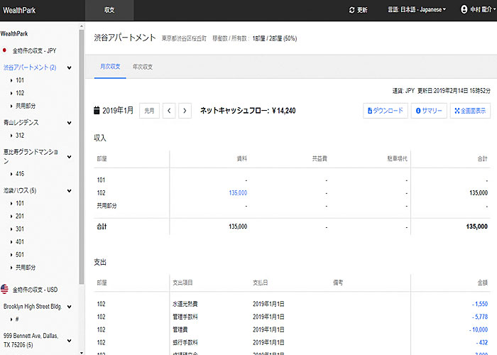 Wealth Park　サンプル画面