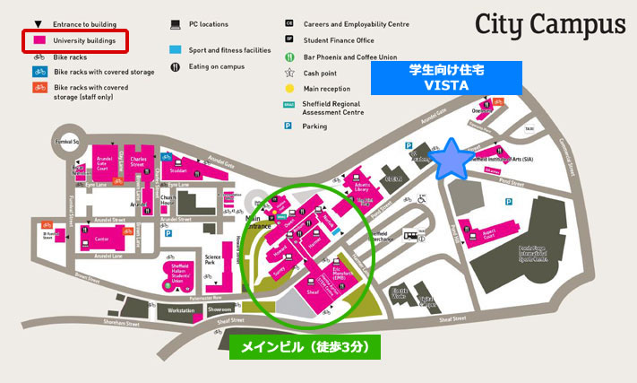 シェフィールド・ハラム大学のキャンパスエリアマップ